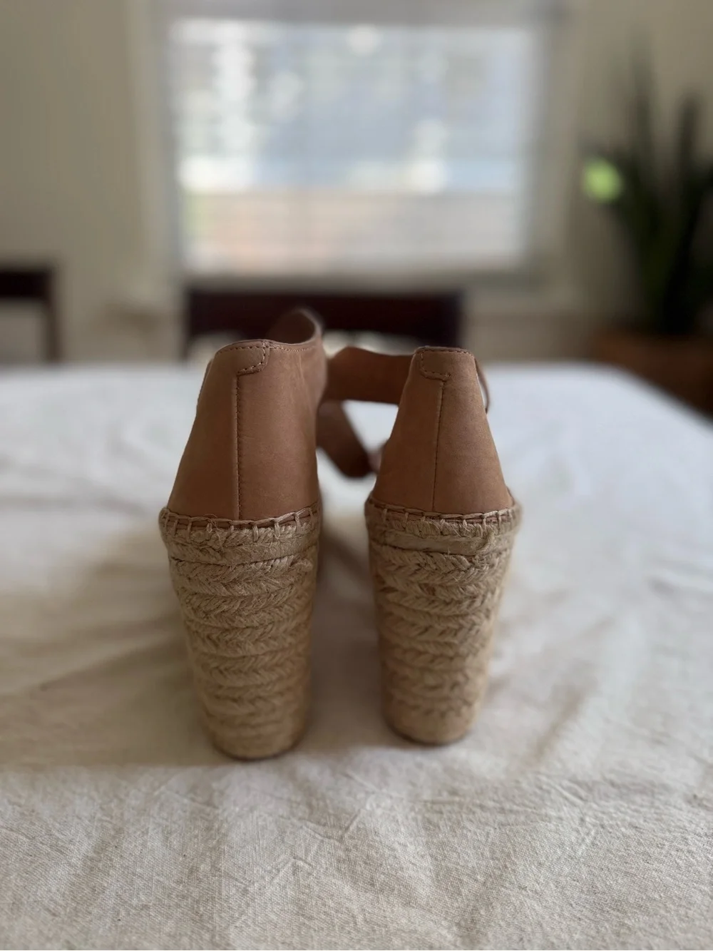 Tan Espadrille Wedge Sandals with Ankle Tie